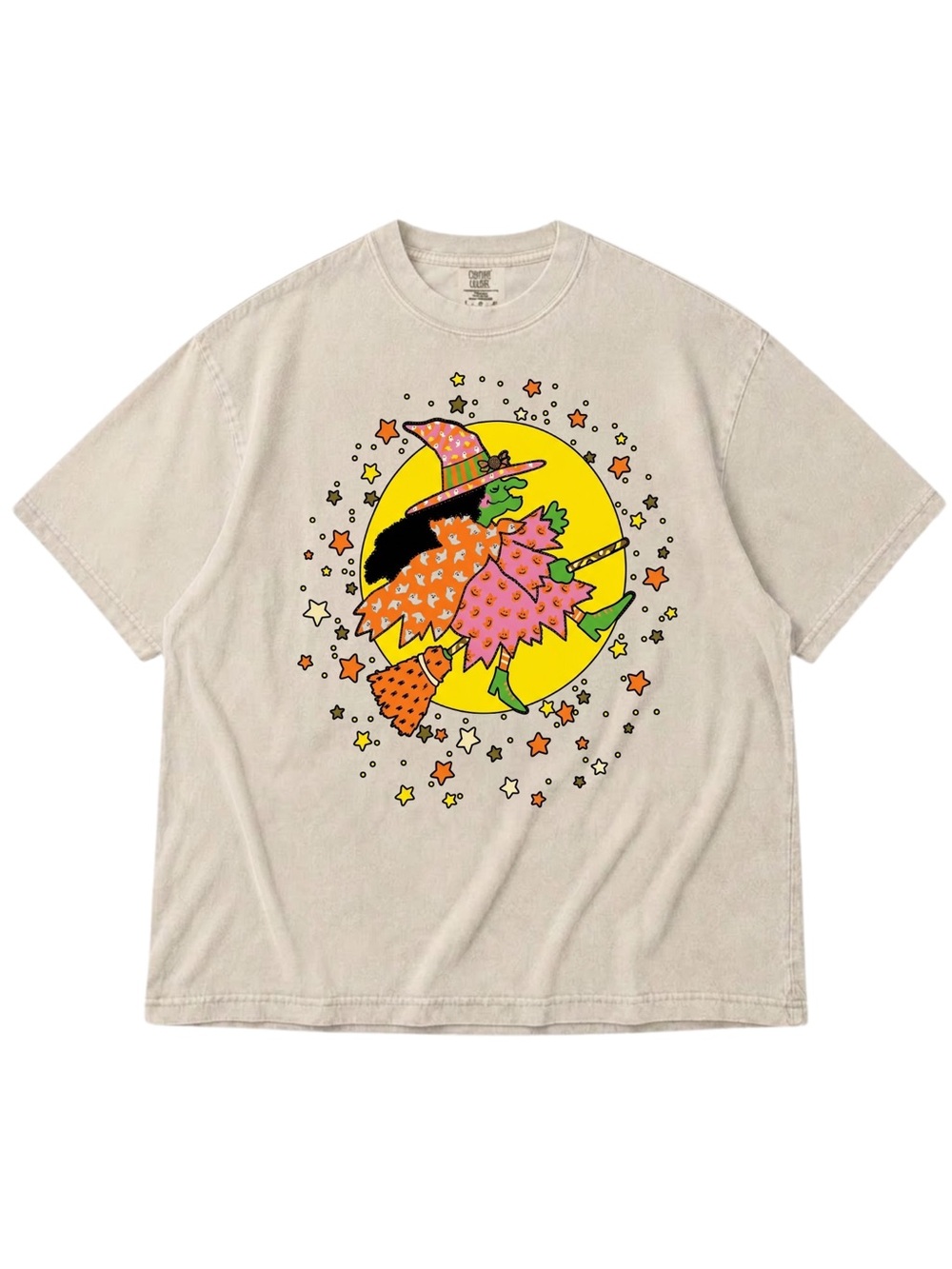 Comfort Colors Ivory Graphic Witch Tee with Yellow and Orange Print